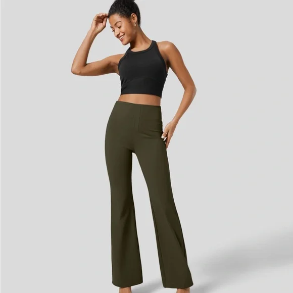 Halara Flex High Wasted Back Side Pocket Slightly Flare Work Pants Forest Green - Picture 6 of 6